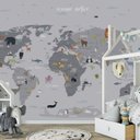Ver imagem 5 de Papel de parede mapa mundi infantil safári para quarto de bebê M² PP100