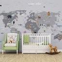 Ver imagem 4 de Papel de parede mapa mundi infantil safári para quarto de bebê M² PP100