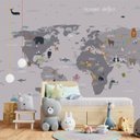 Ver imagem 3 de Papel de parede mapa mundi infantil safári para quarto de bebê M² PP100
