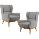 Ver imagem 1 de Kit 02 Poltronas Decorativa Fixa Base de Madeira Milena D02 Linho Cinza Escuro C-416 - Lyam Decor