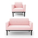 Ver imagem 1 de Conjunto Poltrona e Namoradeira Decorativa Isabella Pés Fixo em Madeira Preto Suede Rosa Bebê G19 -