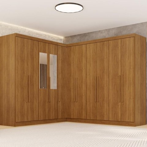 Guarda-Roupa Casal Modulado Canto com Espelho 11 Portas 4 Gavetas Multimóveis Cinamomo