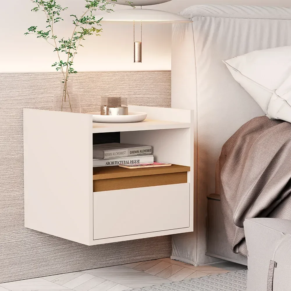 Ver imagem 2 de Mesa Cabeceira Minerva Suspensa com 1 Gaveta Qualitare:offwhite Cedro