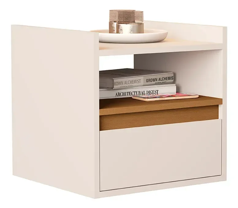 Mesa Cabeceira Minerva Suspensa com 1 Gaveta Qualitare:offwhite Cedro
