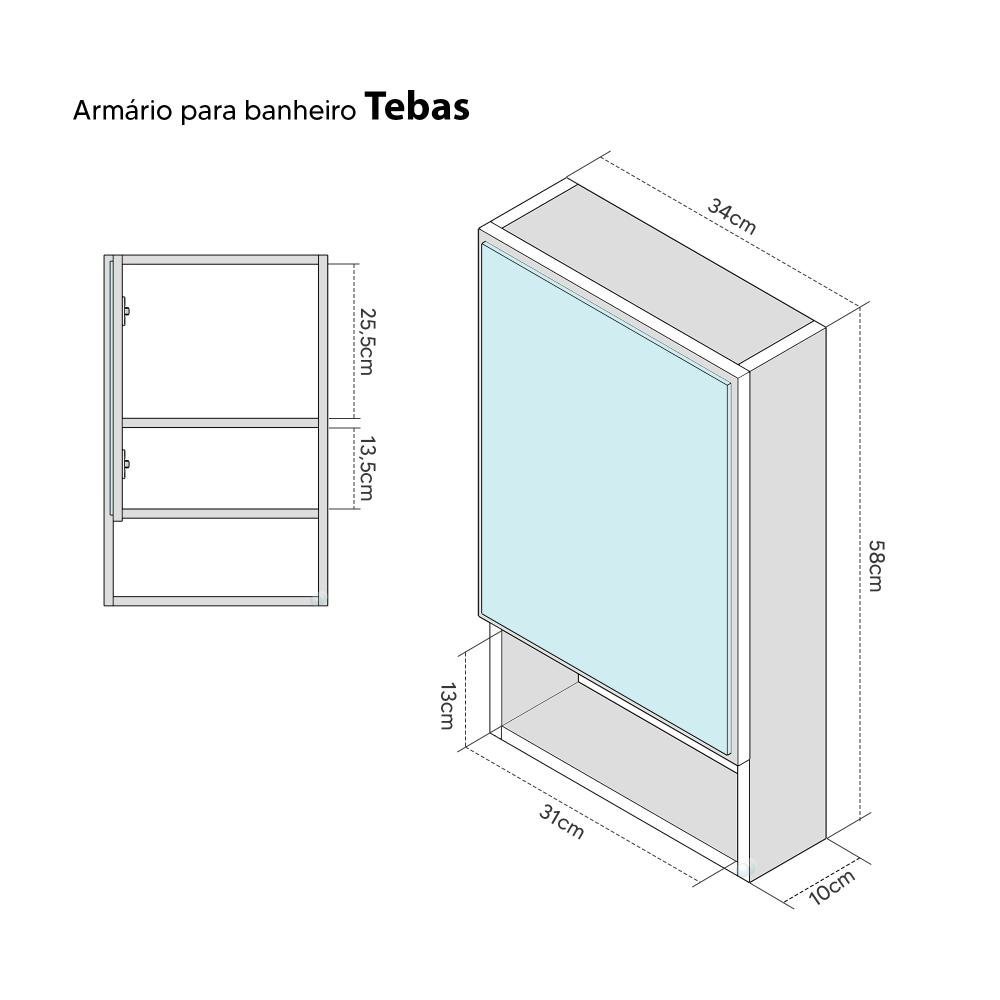 Armário para Banheiro com Espelho Tebas Preto 34cm - 3