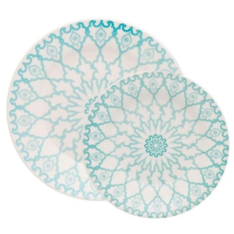 Kit Pratos Rasos e Fundos Donna Mandala 16 Peças Oxford Cerâmica