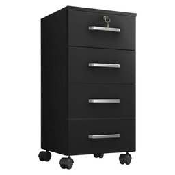 Kit 4 Gaveteiros para Escritório Gávea com Chave e 4 Livreiros Office Preto Fosco – Móveis Leão - 2