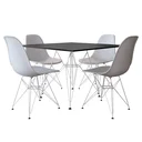 Ver imagem 1 de Conjunto Jantar Eames De Ferro Branco E Tampo Quadrado Preto 90cm 4 Cadeiras Branca