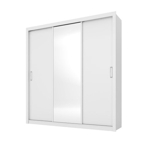 Guarda Roupa Casal Paris 3 Portas c/ Espelho Branco - Bela Móveis