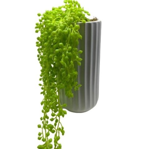 Vaso alto design moderno branco com planta artificial caída