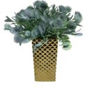 Ver imagem 2 de Vaso alto dourado trabalhado com planta artificial