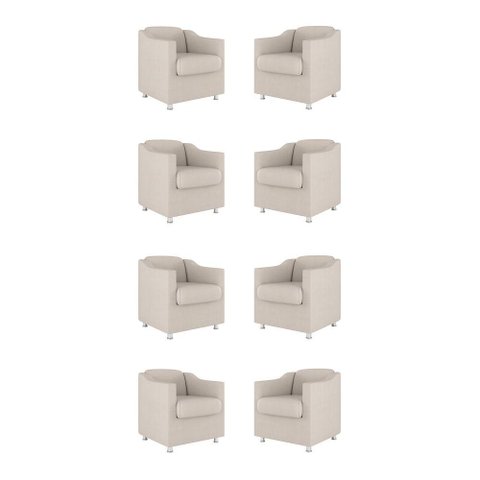 Kit 08 Cadeiras Poltronas Decorativas Sala de Espera Clinica Tecido Cor:bege