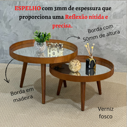 Mesa de Centro Espelhada Redonda Pé Palito Sala Estar:madeirado Tampos Espelhados - 5