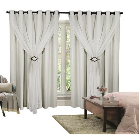 Cortina Corta Luz 4,00M x 2,70M 100% Blackout com Voil Branco para Sala ou Quarto para Varão Simples