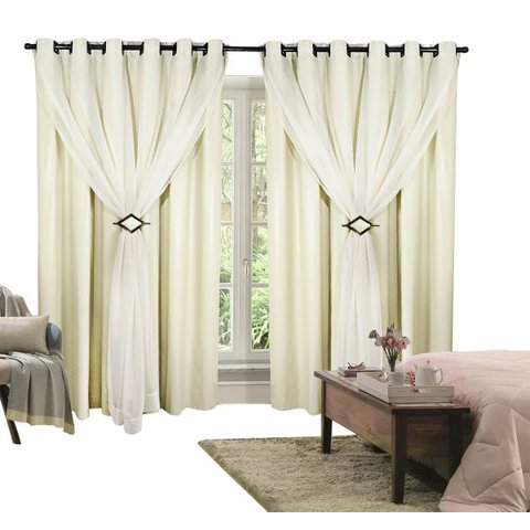 Cortina Corta Luz 6,00M x 2,50M 100% Blackout com Voil Palha para Sala ou Quarto para Varão Simples