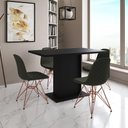Ver imagem 1 de Mesa Jantar Londres Tampo Preto 120cm 4 Cadeiras Base Cobre Estofado Verde