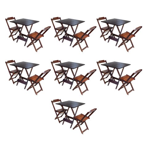 Kit 7 Jogos de Mesa Dobravel com 2 Cadeiras de Madeira 70x70 para Restaurante e Bar - Imbuia