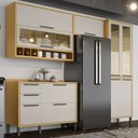 Ver imagem 1 de Armário de Cozinha com Balcão e Tampo 9 Portas 3 Gavetas Pérola 100% Mdf Vidro Reflecta Amêndoa/off