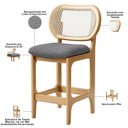 Ver imagem 3 de Kit 6 Banquetas Baixa Bar Cozinha Sala de Jantar Betta L02 Mel Tela Linho Cinza Escuro - Lyam Decor