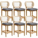 Ver imagem 1 de Kit 6 Banquetas Baixa Bar Cozinha Sala de Jantar Betta L02 Mel Tela Linho Cinza Escuro - Lyam Decor