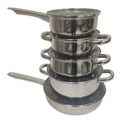 Jogo de Panelas com 5 Peças Aco Inox Tampa de Vidro Cozinha Chef Cozinhar - 4