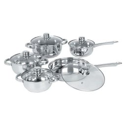 Jogo de Panelas com 5 Peças Aco Inox Tampa de Vidro Cozinha Chef Cozinhar - 1