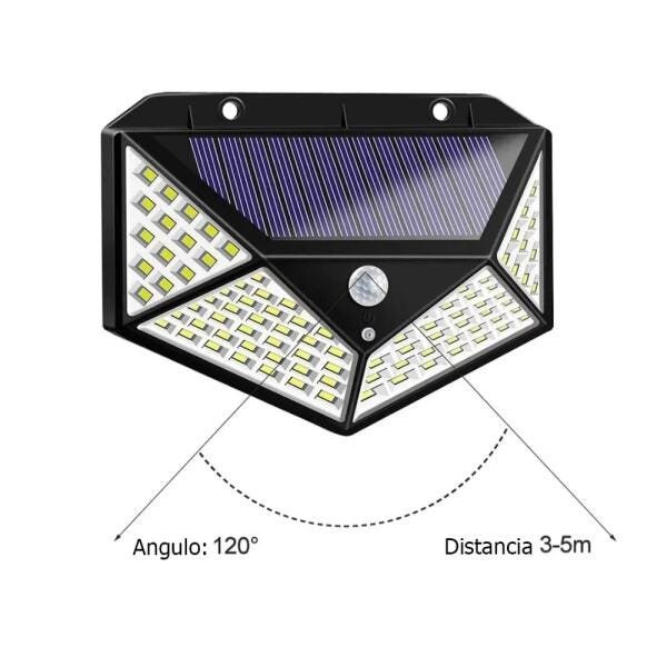Luminária Energia Solar Kit com 5 Unidades Parede 100 LED Sensor Presença 3 Funções Lâmpada - 5