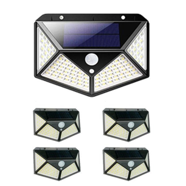 Luminária Energia Solar Kit com 5 Unidades Parede 100 LED Sensor Presença 3 Funções Lâmpada