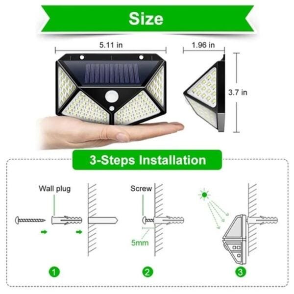 Luminária Energia Solar Kit com 5 Unidades Parede 100 LED Sensor Presença 3 Funções Lâmpada - 6