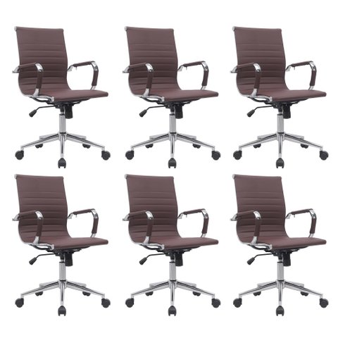 Kit 6 Cadeiras de Escritório Diretor Eames em Couro - Café