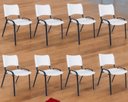 Ver imagem 1 de Kit com 8 Cadeiras Iso para Escola Escritório Comércio Branca Base Preta Ecomhome