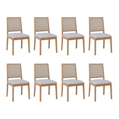Kit 8 Cadeiras para Sala de Jantar Estofadas Buriti Cinza/Madeira