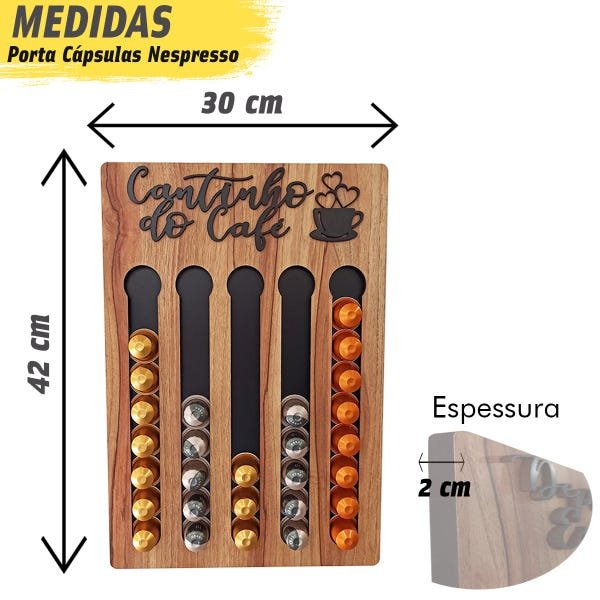 Porta Cápsulas Café 30x40 Nespresso - Nogueira - Cantinho do Café 40 Cápusulas - 8