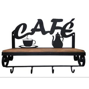 Prateleira Rústica Madeira Ferro Café Gancho Cozinha