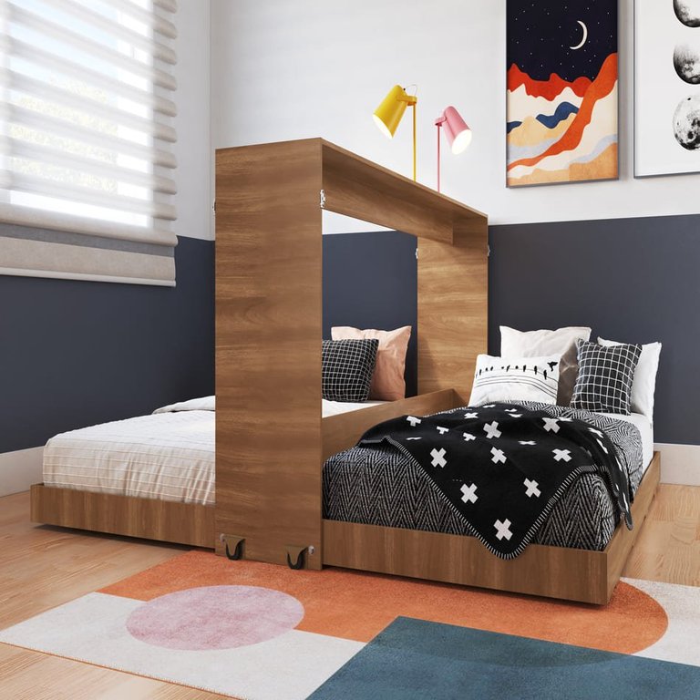 Cama de Solteiro Dupla Articulável Horizontal Phoenix Nogal Cs180 Art In Móveis