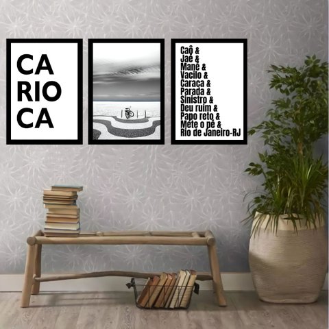 Kit 3 Quadros Rio de Janeiro - Carioca Gírias 33x24cm:moldura Branca