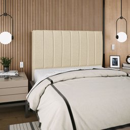 Cabeceira Estofada Cama Box Casal Carla 140cm Linho:bege - 2