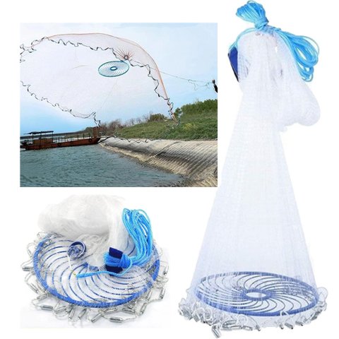 Rede Pesca Tarrafa Chinesa Disco Malha 6 Metros Pescaria Multifilamento Peixe Lambari Tainha Robalo