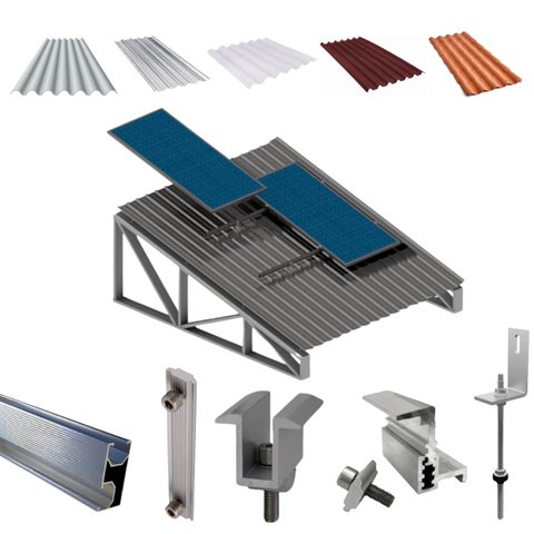 Kit Estrutura Fixador Linha C 1,20m para 2 Placas Solar Alumínio Inox Telha Fibro Ondulada Viga Metá