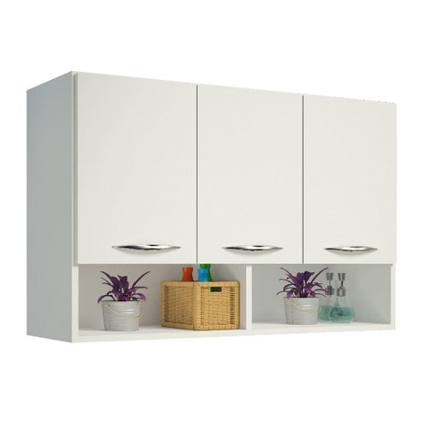 Armário Branco 3 Portas Lavanderia Multiuso Produtos Pano ClickForte Armário Multiuso