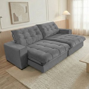 Sofá Califórnia Retrátil e Reclinável 4 Lugares 2,30m com Molas Ensacadas e Pillow Cinza