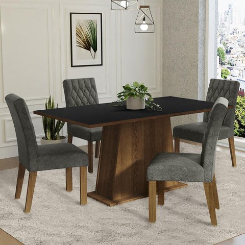 Conjunto Sala de Jantar Mesa Tampo de Madeira 4 Cadeiras Rustic/preto/silver Ashley Madesa