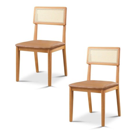 Kit 2 Cadeiras de Jantar com Encosto Telinha Ava Marrom Caramelo
