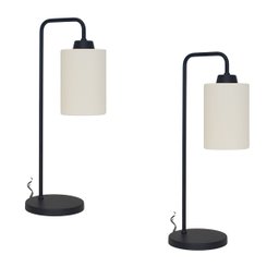 Kit2 Abajur Luminária Mesa Retro Preto com Cúpula Tecido Cru - 1