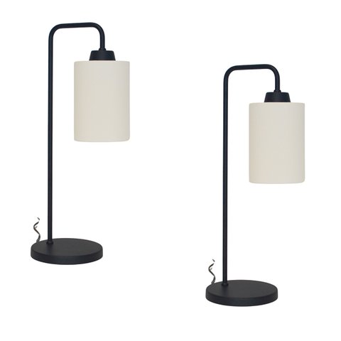 Kit2 Abajur Luminária Mesa Retro Preto com Cúpula Tecido Cru