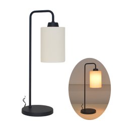 Kit2 Abajur Luminária Mesa Retro Preto com Cúpula Tecido Cru - 2