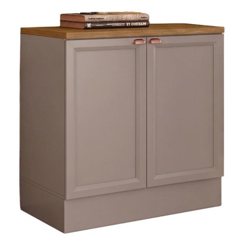 Balcão com Tampo 80 Cm 2 Portas Unna Gris Carvalho Oak Poliman