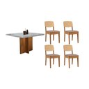 Ver imagem 1 de Conjunto: Mesa de Cozinha Berlim Curvo 90cm + 4 Cadeiras Havana Naturale/Off White - Linho Capuccino