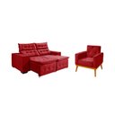 Ver imagem 1 de Kit Sofá Retratil Reclinável Bari 1,90 Pillow Mais Poltrona Florença em Veludo Vermelho