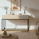 Ver imagem 1 de Aparador Moderno Para Hall de Entrada 110 cm Base Metálica Preta MDF/MDP Resistente Com Gavetas:Off 